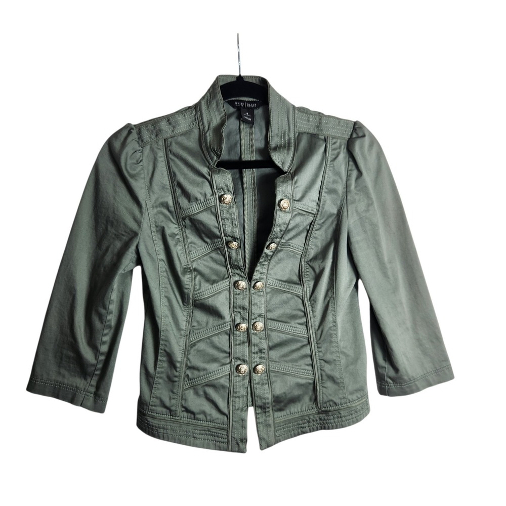 White House Black Market Olive Green Military Button Front Jacket Size 4